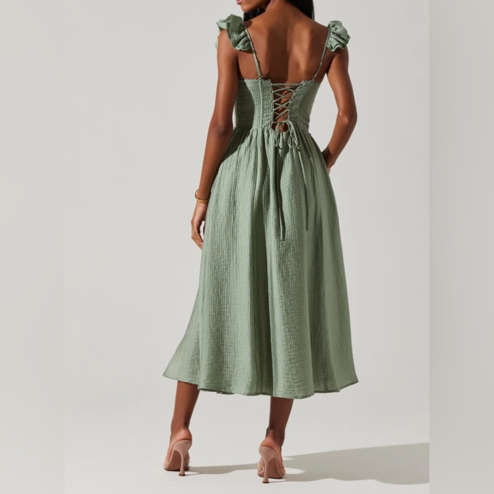 ASTR Bustier Midi Dress in Sage Green - Picture 4 of 10